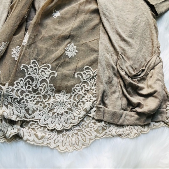 Saga Viscose Spandex Blend Open Front Hippie Boho Lace Cardigan with Pockets, M - Picture 6 of 15